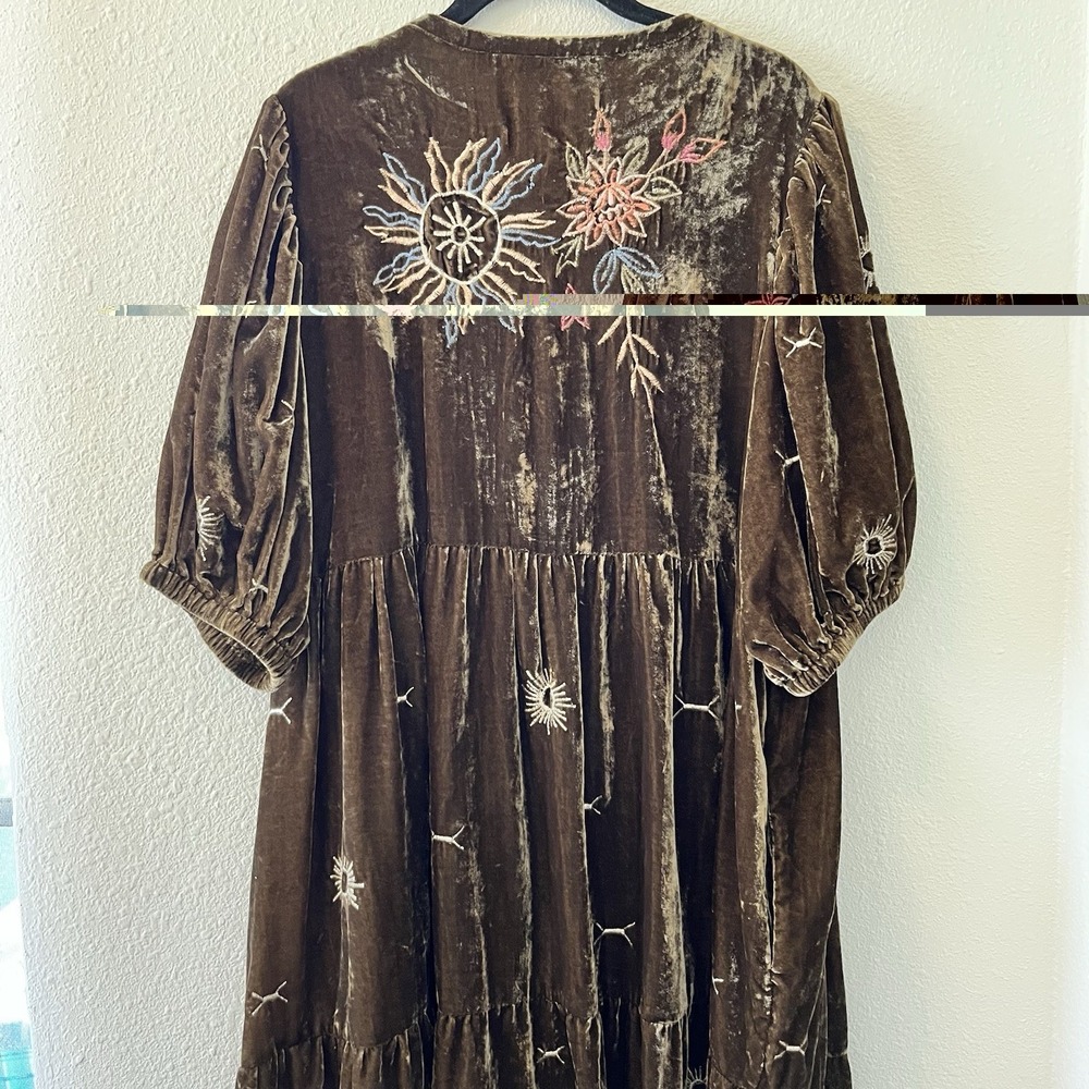 Wayward Fancies Eshakti Dress Velvet Embroidered Green Floral Grunge Boho - Picture 10 of 15